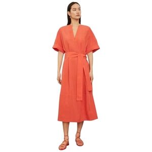 Vince Cuffed Short Sleeve V-Neck Dress Orange Women's XXS